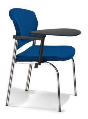 Eddy, Modell ED 0400, Granitur in blau, Sitz und Rcken gepolstert, Gestell verchromt, mit Schreibtablar (in dieser Version stapelbar bis 6 Sthle)