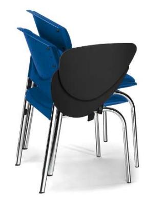 Eddy, Modell ED 0400, Granitur in blau, Sitz und Rcken gepolstert, Gestell verchromt, mit Schreibtablar, in dieser Ausfhrung stapelbar bis 6 Sthle